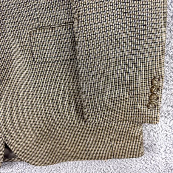 Jos A‎ Bank Blazer Mens 41R Brown Blue Wool Silk Houndstooth Check Sport Coat